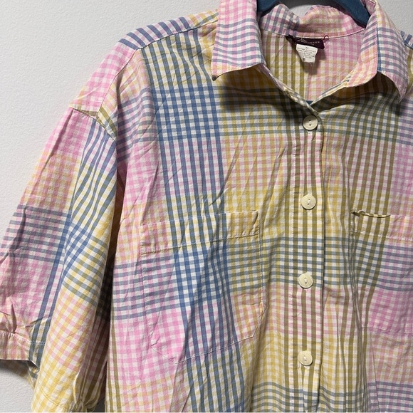 Vintage Timber Creek Pastel Plaid Short Sleeve Button Up Top Mens Size XL Spring - Picture 4 of 16